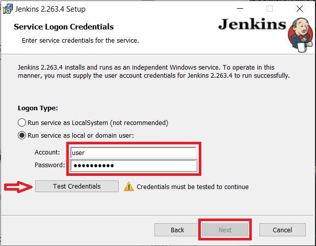 Jenkins Service Logon Credentials